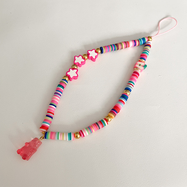 فون چارم آویز دار پاستیل خرسی صورتی